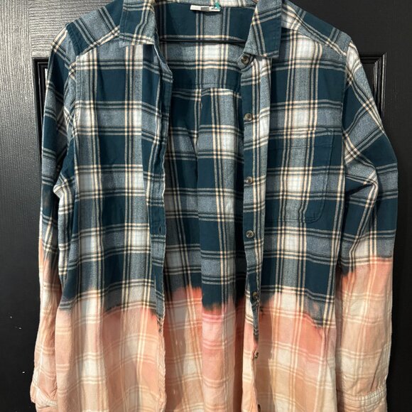 NWOT Womens Lightweight Flannel Tye Dyed Green Orange Peach - Picture 1 of 4